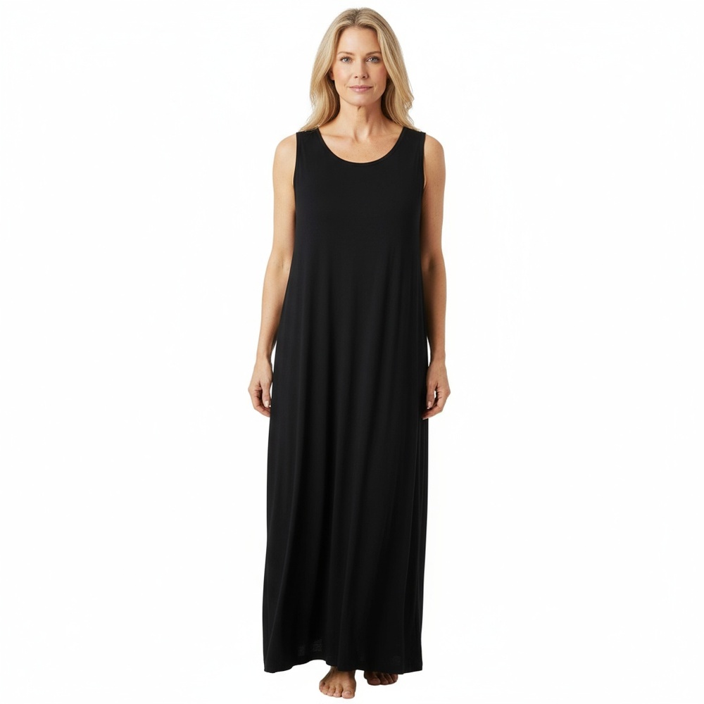 EILEEN FISHER Black Sleeveless Round Neck Maxi Casual Dress Size XS TP